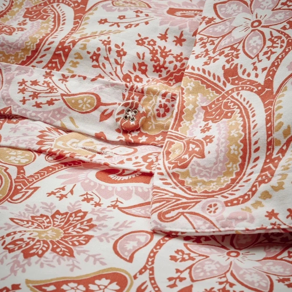 Paisley Patterned Bedding Set - Orange and Cream